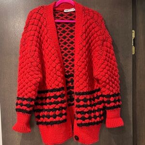 Zara Red and Black Textured Cardigan